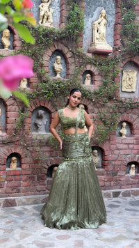 Shimmer Tissue Lehenga with Stone, Sequin, Pearl, Swarovski & Cutdana Work