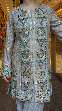 Luxury Shimmer Tissue Suit Set with Beads Jewellery & Mirror Work