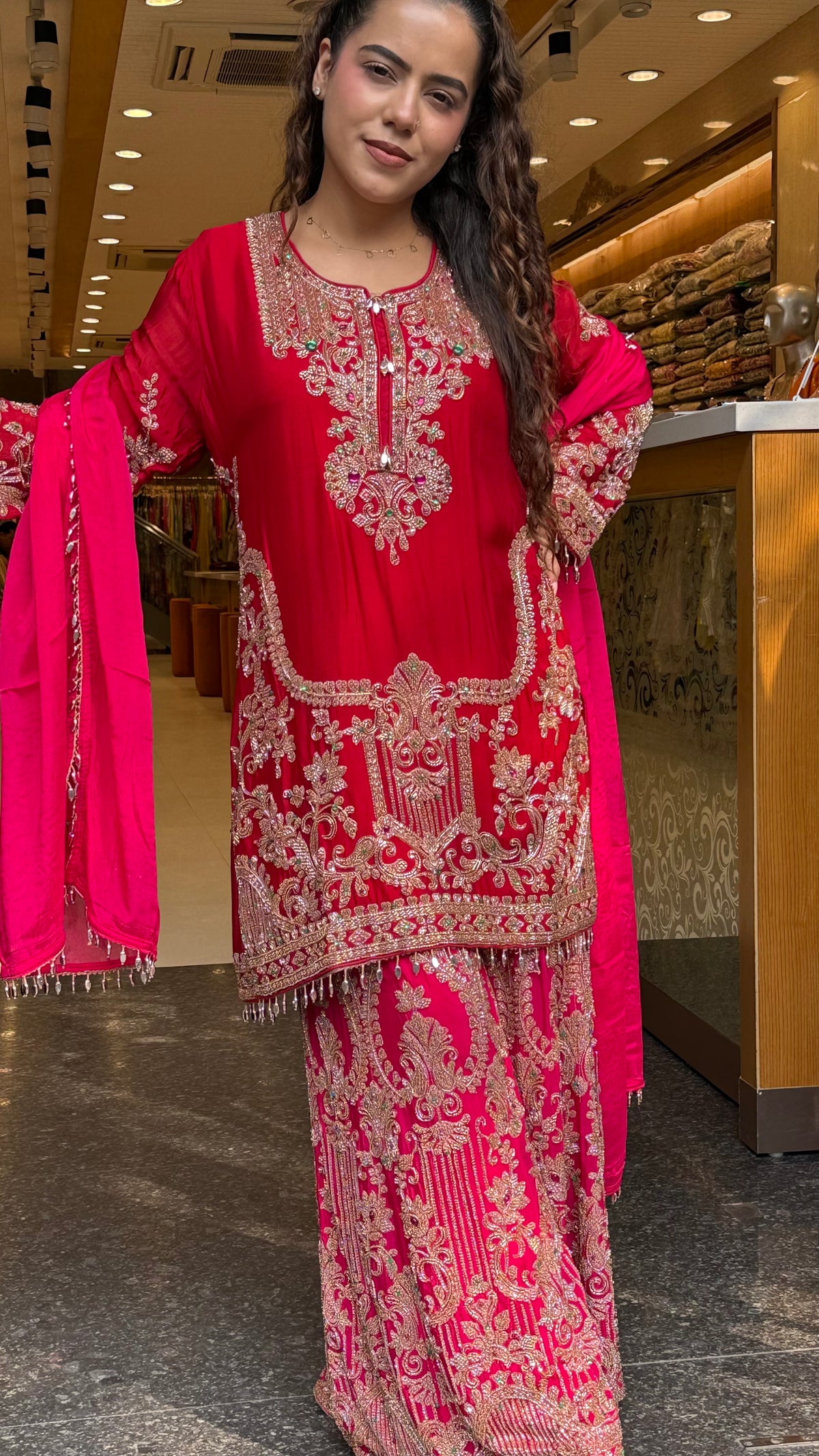 Embellished Chinon Suit Set with Multicolor Stone & Beadwork (delivery time 10-15 September)