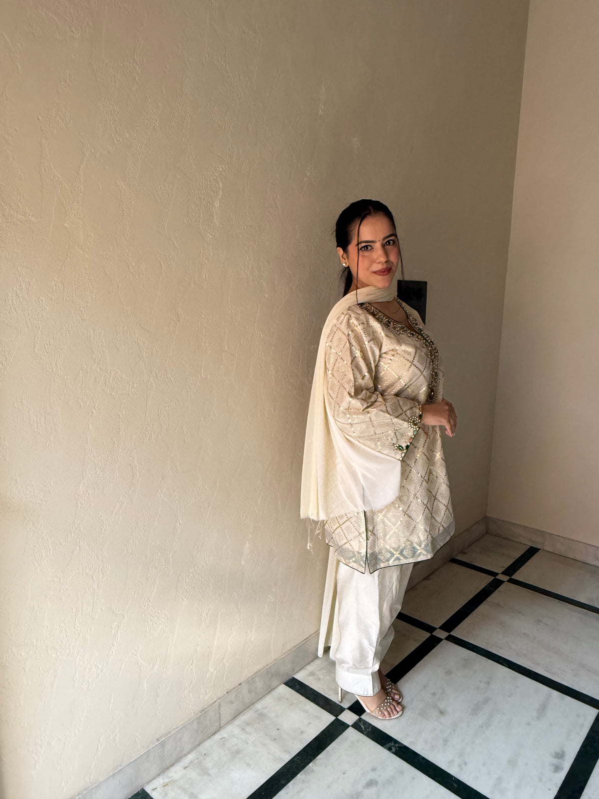 Banarasi Co-ord Set with Kundan & Dabka Hand-Embroidered Neckline