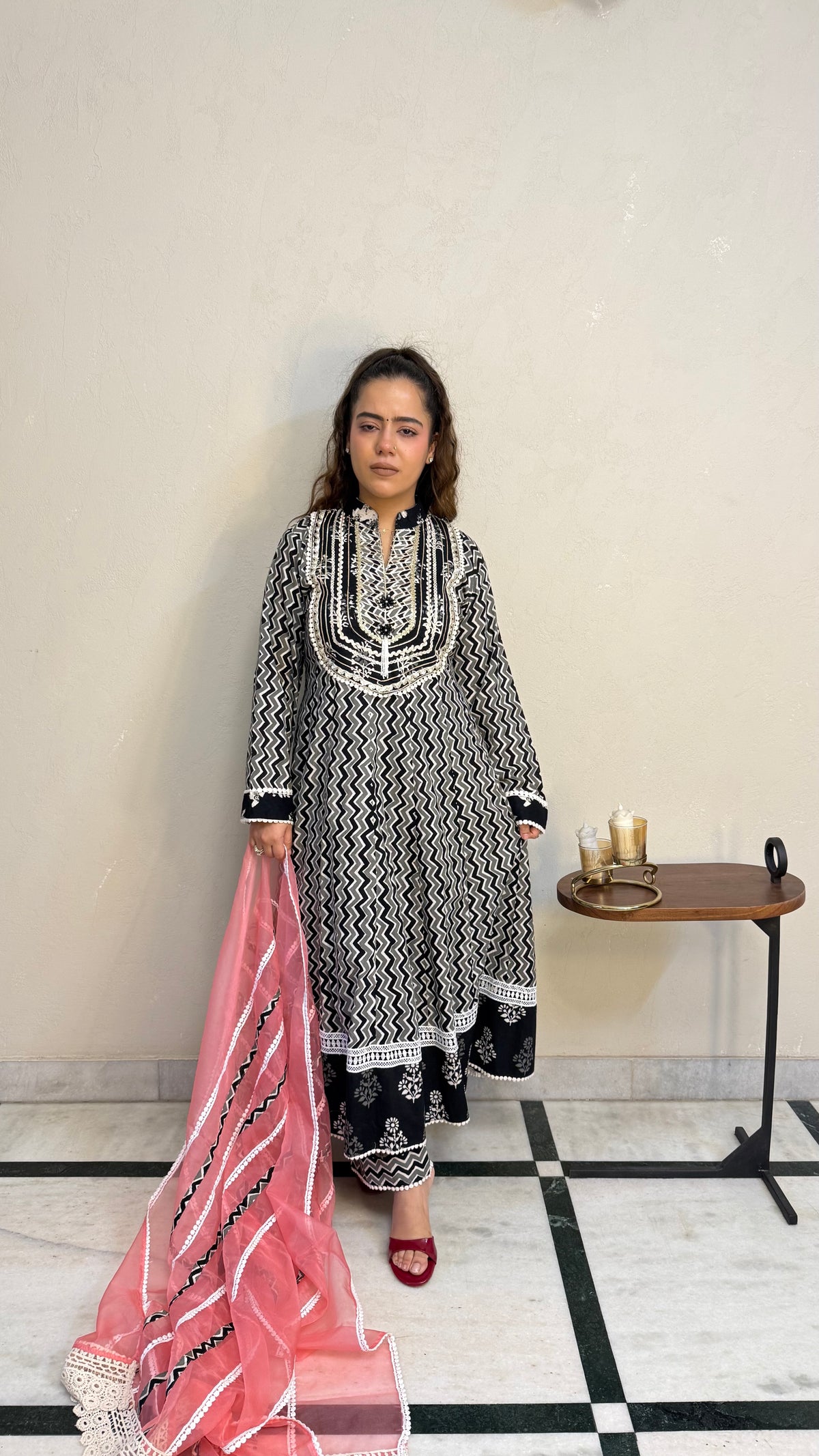 Batik Print Cotton Anarkali Suit Set for Women