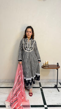 Batik Print Cotton Anarkali Suit Set for Women