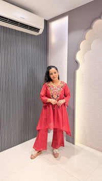 Mul Chanderi Co-ord Set with Thread Embroidered Neckline | Elegant Ethnic Wear
