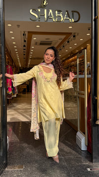 Women’s Cotton Jacket Suit Set with Farshi Salwar | Thread Embroidery Neckline | Sizes Up to 46