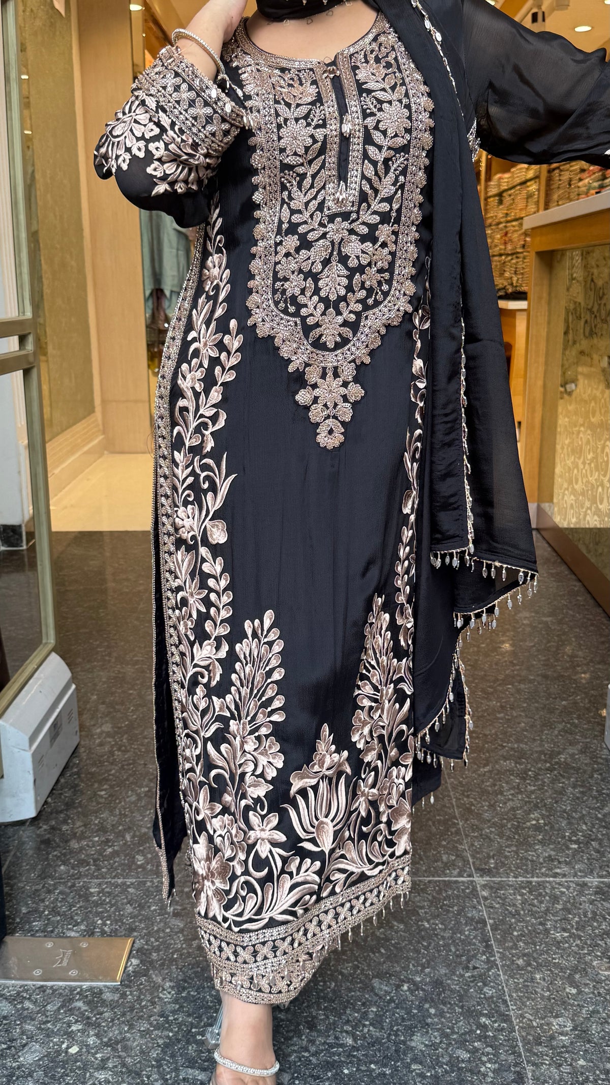Chinon Embroidered Suit Set with Beads & Thread Work