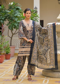 Budget Friendly Printed Cotton Suit with Lace Work