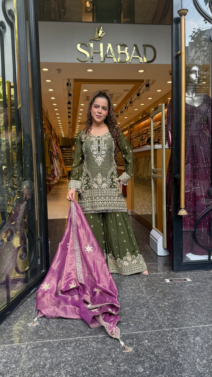 Women’s Chinon Fabric Suit Set | Zari Work & Cutwork | Premium Ethnic Wear | Sizes Up to 46