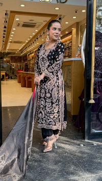 Elegant Satin Silk Suit Set with Beads & Multicolour Stone Work