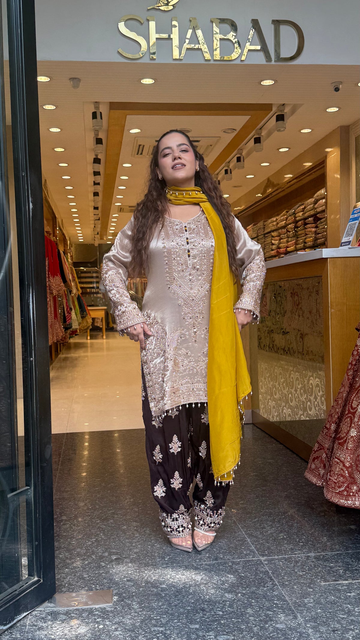 Shimmer Silk Beaded Suit Set with Chinon Salwar Style Pant