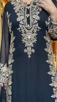 Elegant Georgette Thread Embroidered & Beaded Suit Set ( 46 size sides will be plain customisation available if handwork needed )