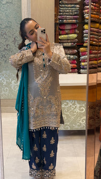 Shimmer Silk Beaded Suit Set with Chinon Salwar Style Pant