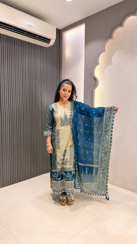 Warli Print Cotton Suit with Thread Embroidery