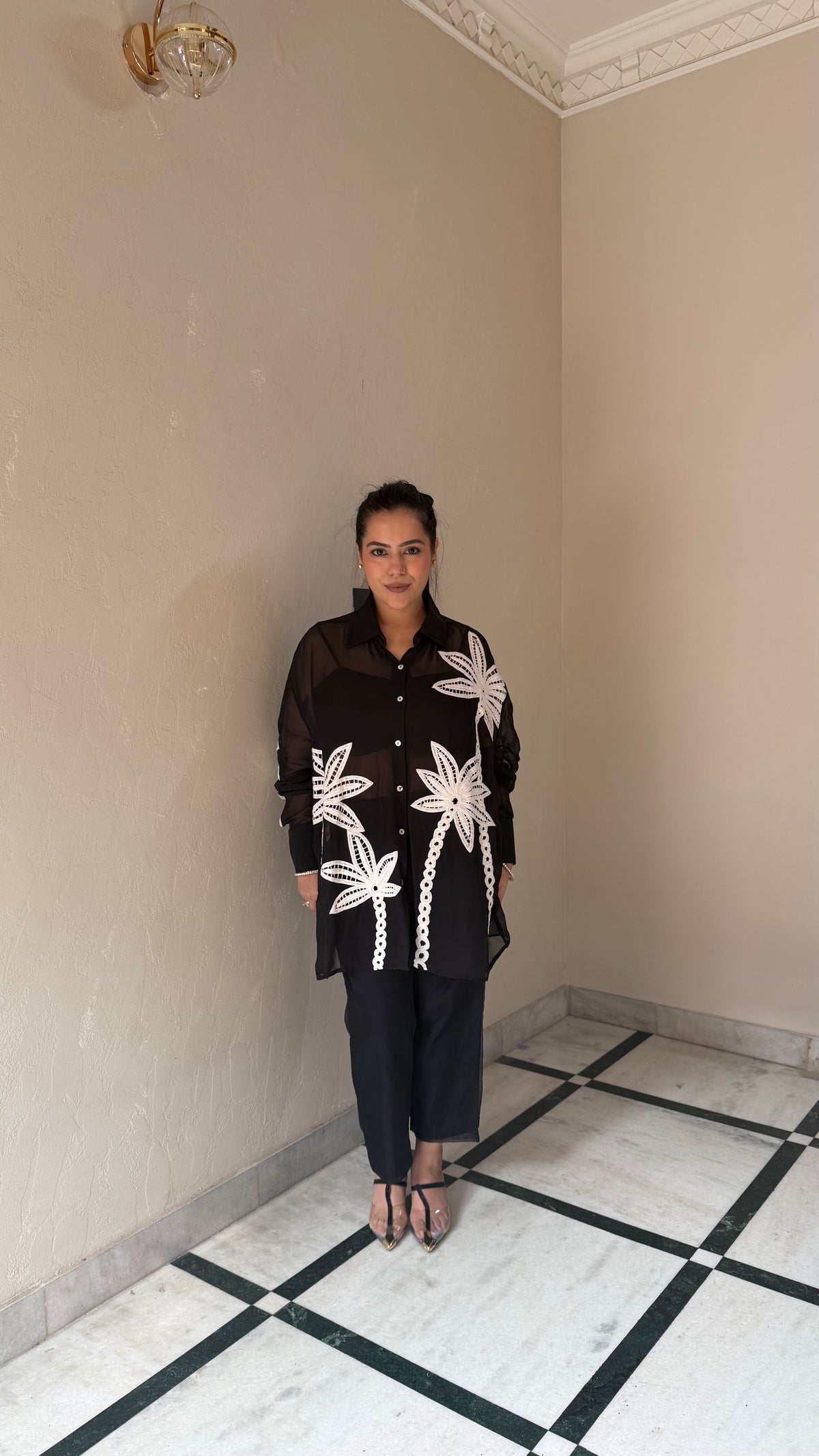 Thread Embroidered Coord Set in Luxe Satin Silk Fabric