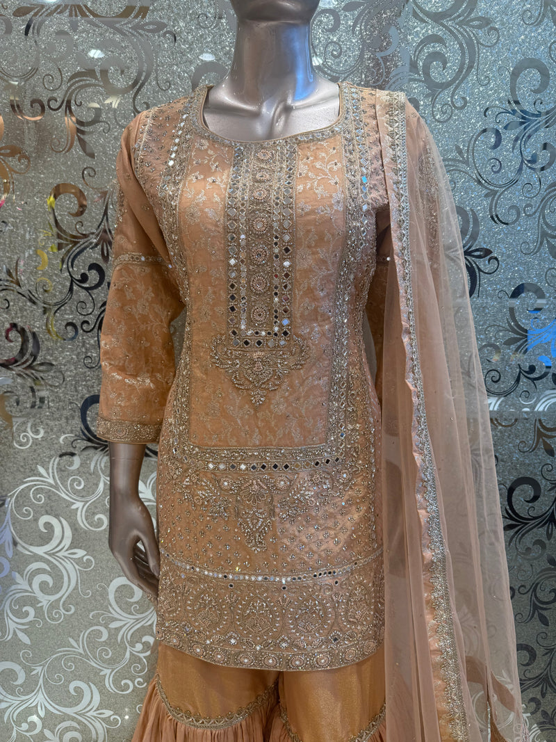 Banarasi Suit with Dabka, Pearl, Mirror & Jarkan Work
