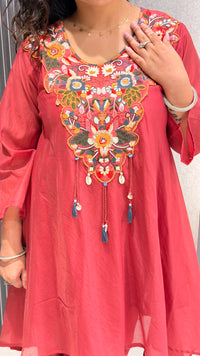 Mul Chanderi Co-ord Set with Thread Embroidered Neckline | Elegant Ethnic Wear