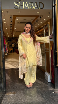 Women’s Cotton Jacket Suit Set with Farshi Salwar | Thread Embroidery Neckline | Sizes Up to 46