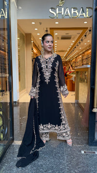 Elegant Georgette Thread Embroidered & Beaded Suit Set ( 46 size sides will be plain customisation available if handwork needed )