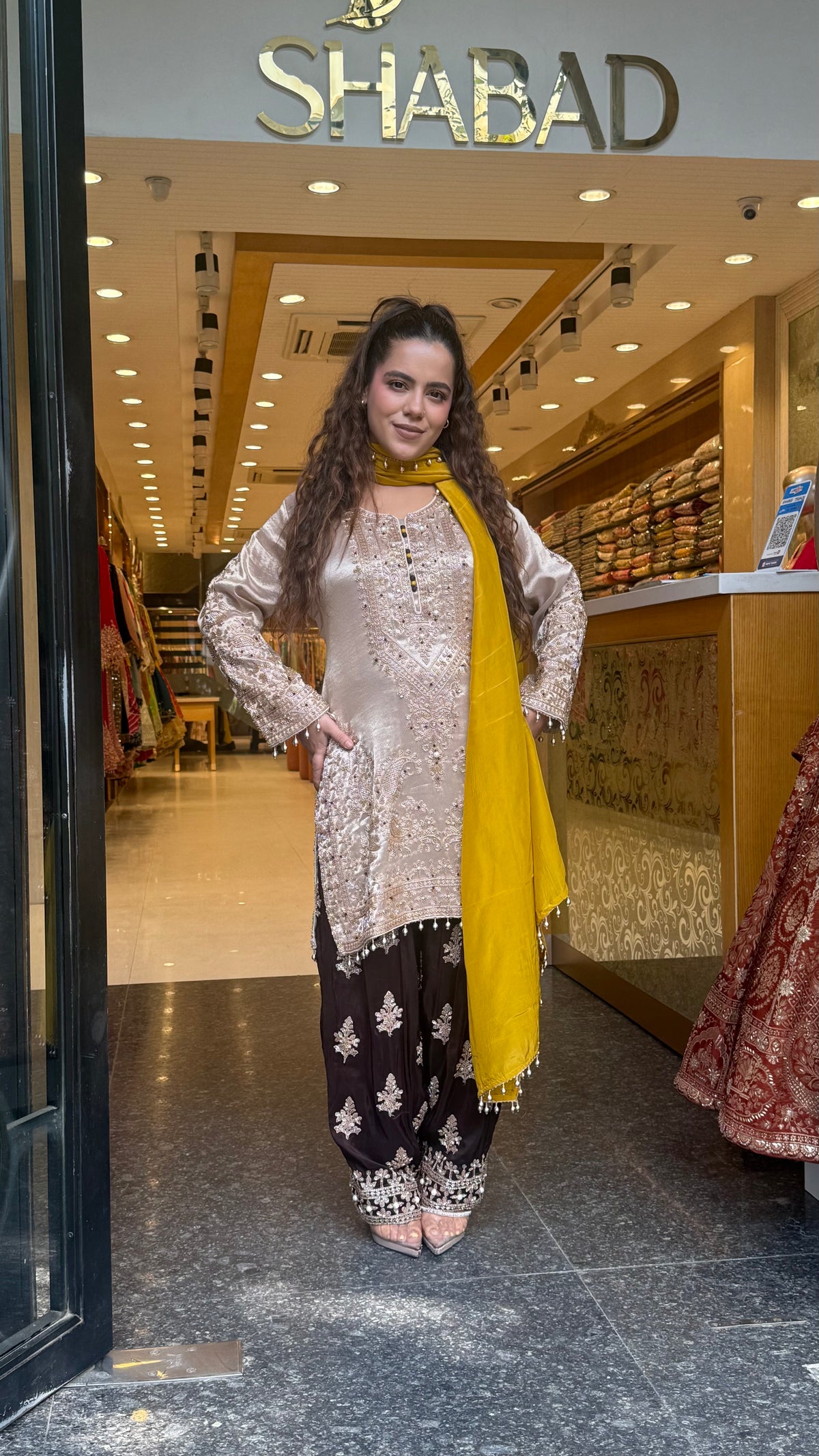 Shimmer Silk Beaded Suit Set with Chinon Salwar Style Pant