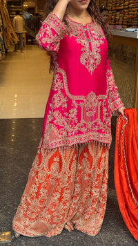 Embellished Chinon Suit Set with Multicolor Stone & Beadwork