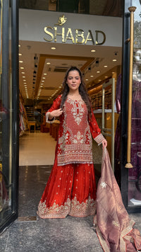 Women’s Chinon Fabric Suit Set | Zari Work & Cutwork | Premium Ethnic Wear | Sizes Up to 46