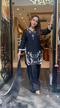 Leather Appliqué Cutwork Muslin Suit with Farshi Salwar | Budget-Friendly Suit Set
