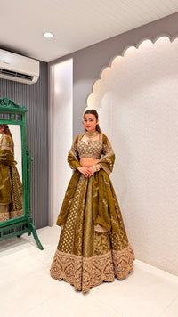 Handwork Embroidered Blouse with Banarasi Weaving Lehenga Set