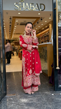 Designer Chinon Suit Set with Multicolour Stone & Beads Work (customisation available for 46/48 size)
