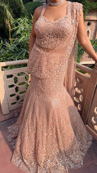 Fish-Cut Lehenga with Beads, Pearls & Sequin Work | Designer Lehenga