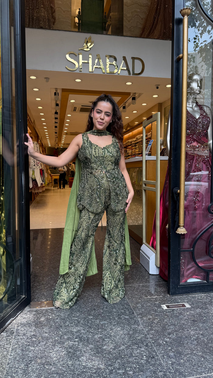 Premium Indo-Western Set in Imported Stretchable Net with Sequin Detailing | Up to Size 40