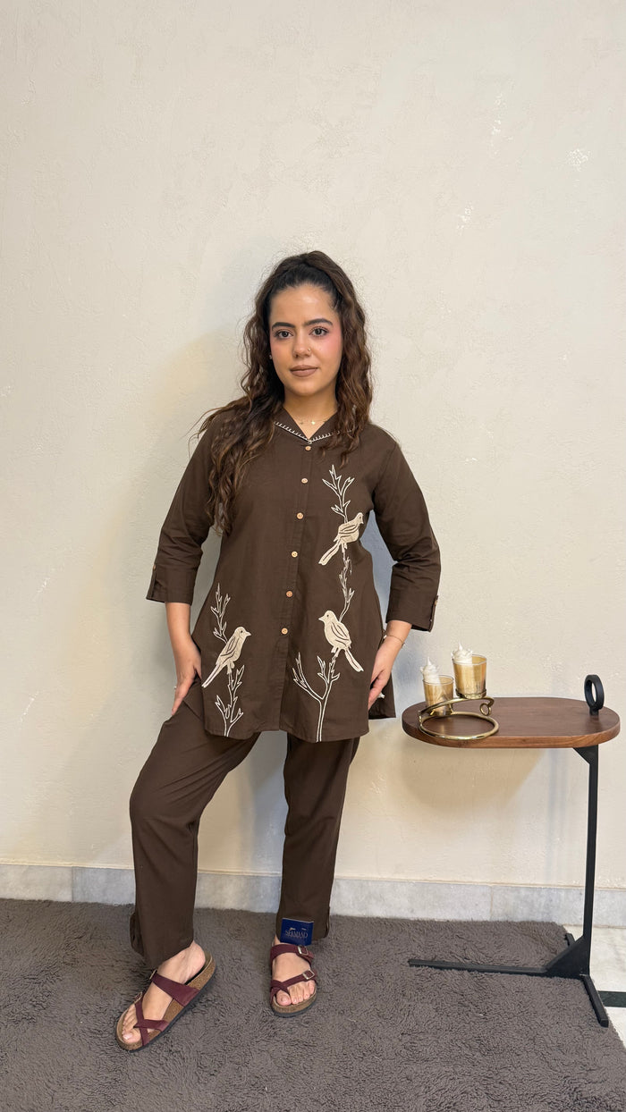 Appliqué Work Linen Co-Ord Set for Women