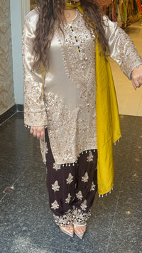 Shimmer Silk Beaded Suit Set with Chinon Salwar Style Pant
