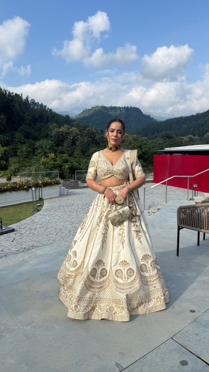Pure Silk Handwork Lehenga with Embellished Blouse