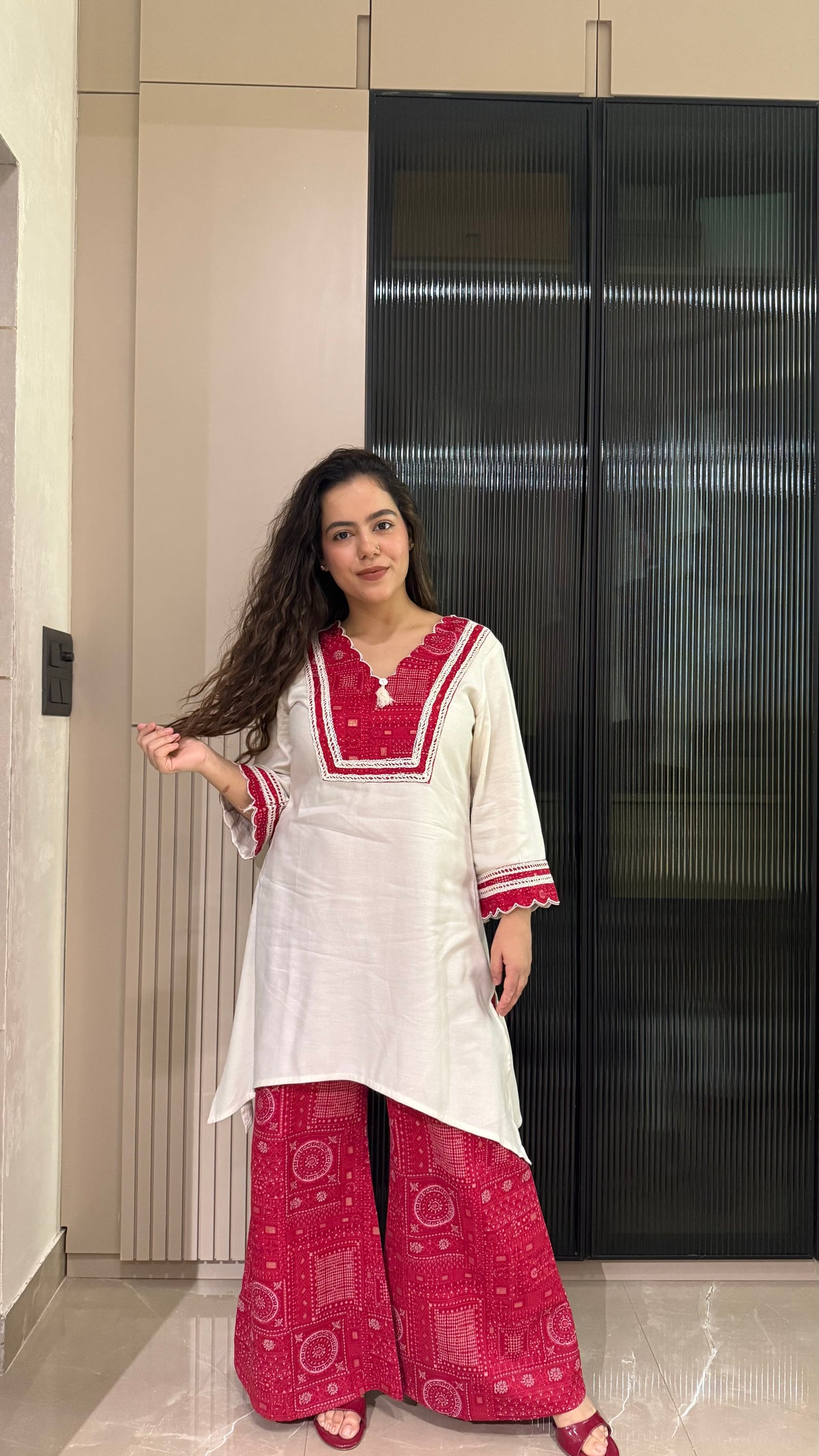 Stretchable Shirt & Cotton Bottom Coord Set for Women