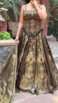 Banarasi Shimmer Silk Lehenga with Thread Hand-Embroidered Blouse