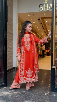 Designer Chinon Suit Set with Intricate Beads Work | Sizes Up to 42