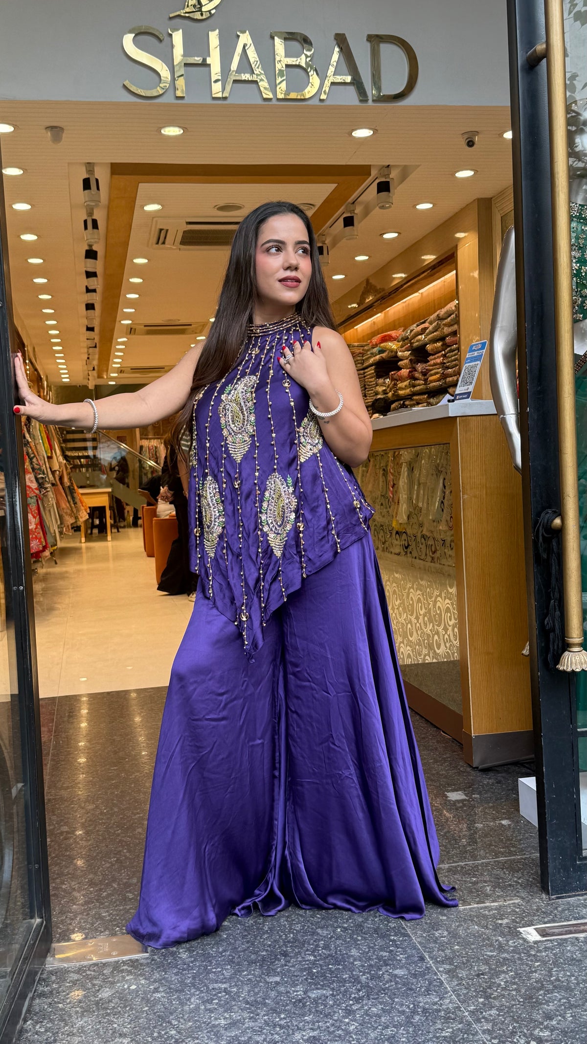 Pure Shimmer Silk Indo-Western with Handwork Thread, Zari, Cutdana & Pearl Embroidery