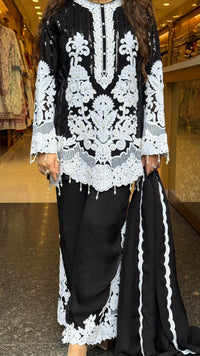 Designer Short Pakistani Suit Set with Sequin, Thread Embroidery & Pearl Detailing | Festive Wear