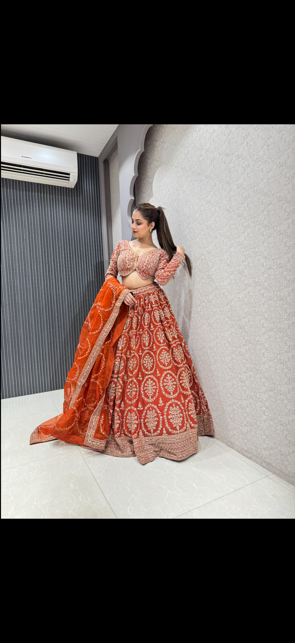 Georgette Aari Work Sequin Lehenga Set with Organza Dupatta | Up to Size 44