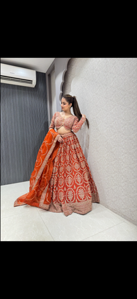 Georgette Aari Work Sequin Lehenga Set with Organza Dupatta | Up to Size 44
