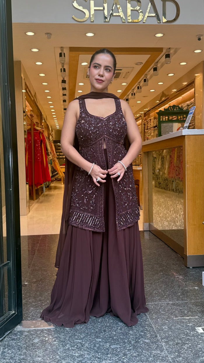 Elegant Georgette Suit Set with Handwork Shirt & Cutdana Sequin Detailing (sleeves available)