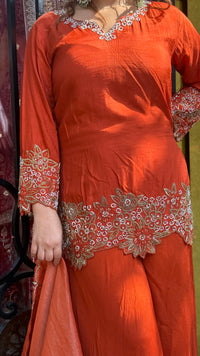 Budget-Friendly Gajji Silk Shirt with Chinon Bottom – Pearl & Cutdana Work Suit Set