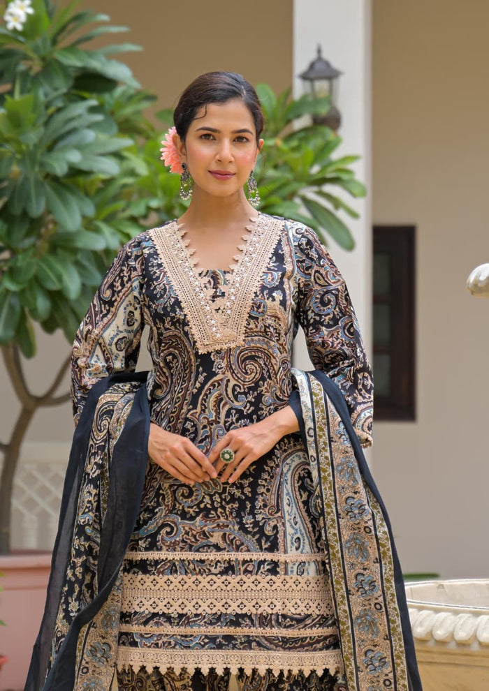 Budget Friendly Printed Cotton Suit with Lace Work