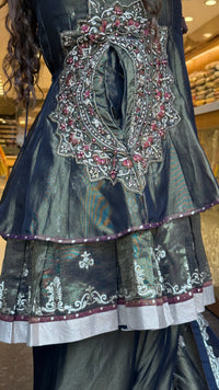 Pure Shimmer Silk Suit Set with Handwork & Stone Embroidery