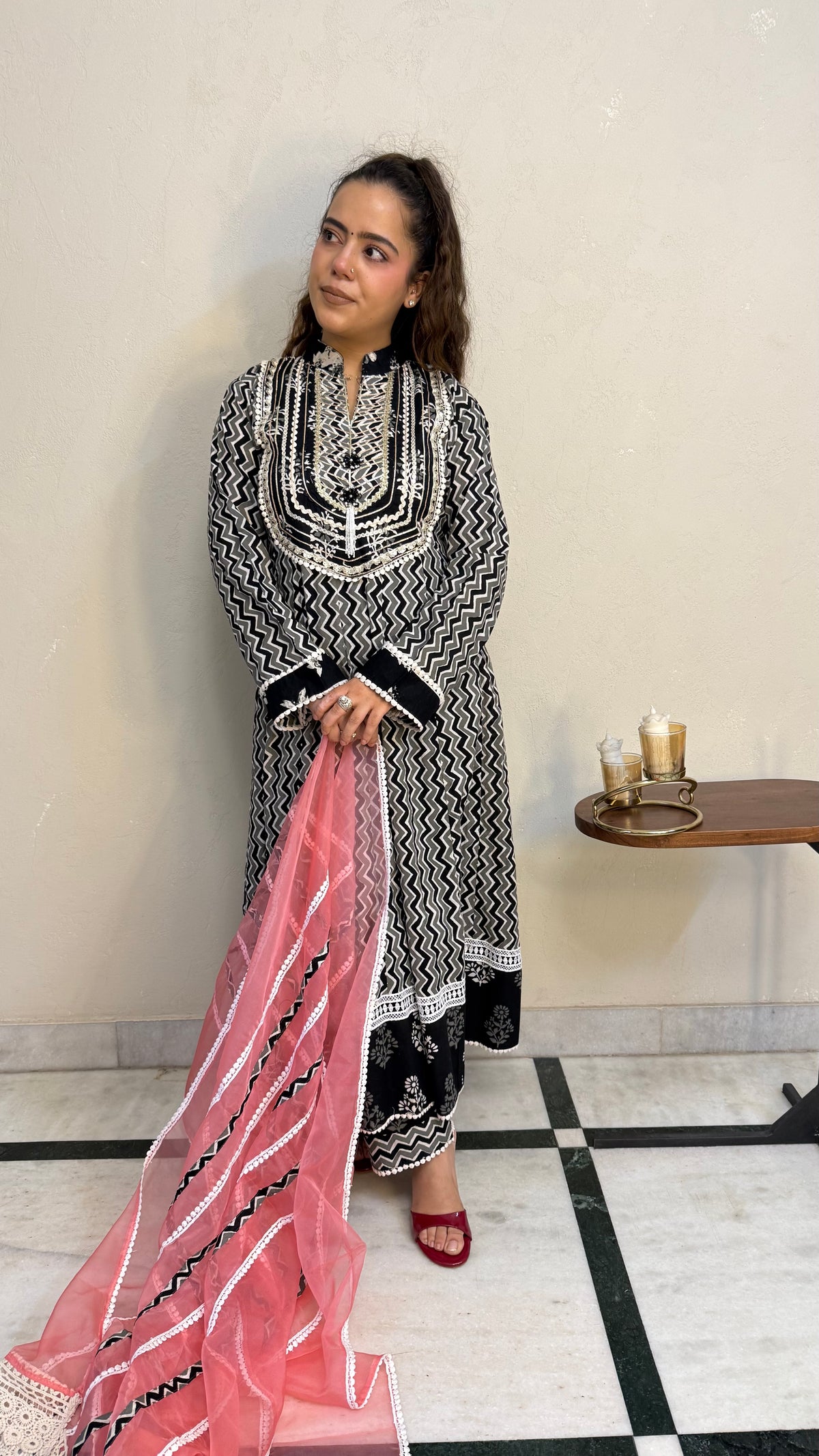 Batik Print Cotton Anarkali Suit Set for Women