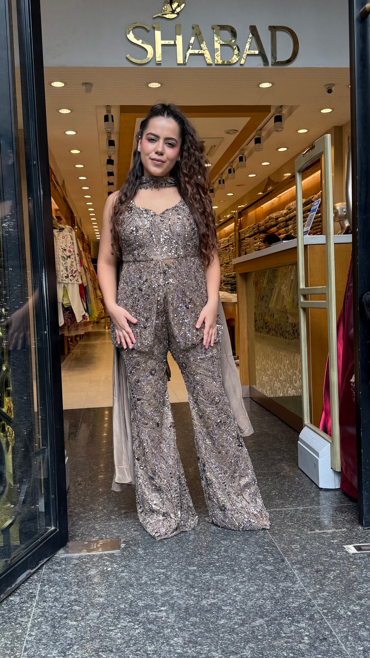Premium Indo-Western Set in Imported Stretchable Net with Sequin Detailing | Up to Size 40