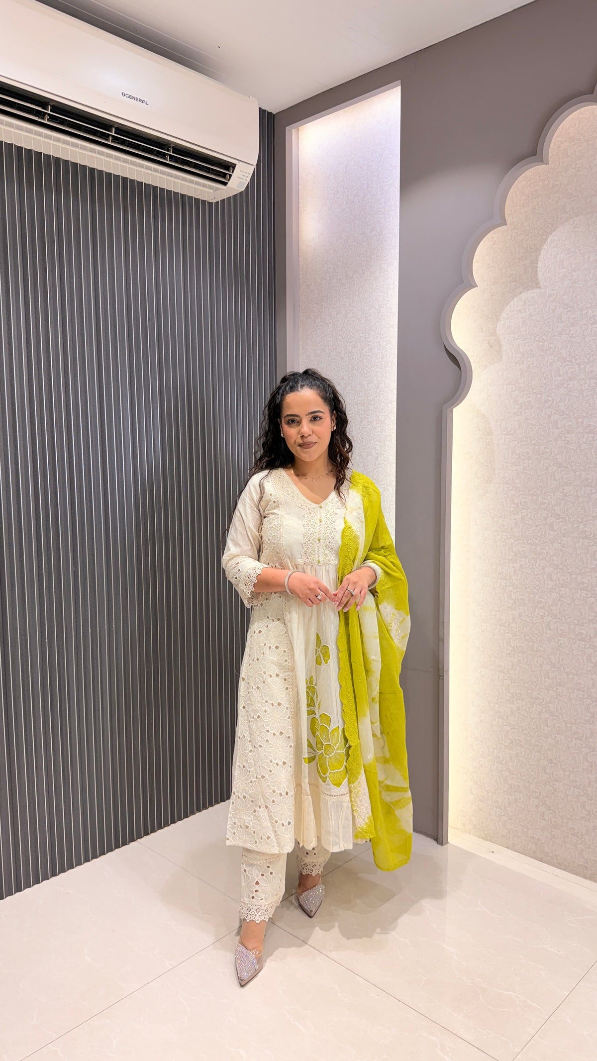 Mul Cotton Co-ord Set with Pearl Detailing & Brush Print