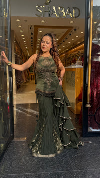 Designer Shimmer Silk Indo-Western Set with Handwork & Crush Tissue Bottom