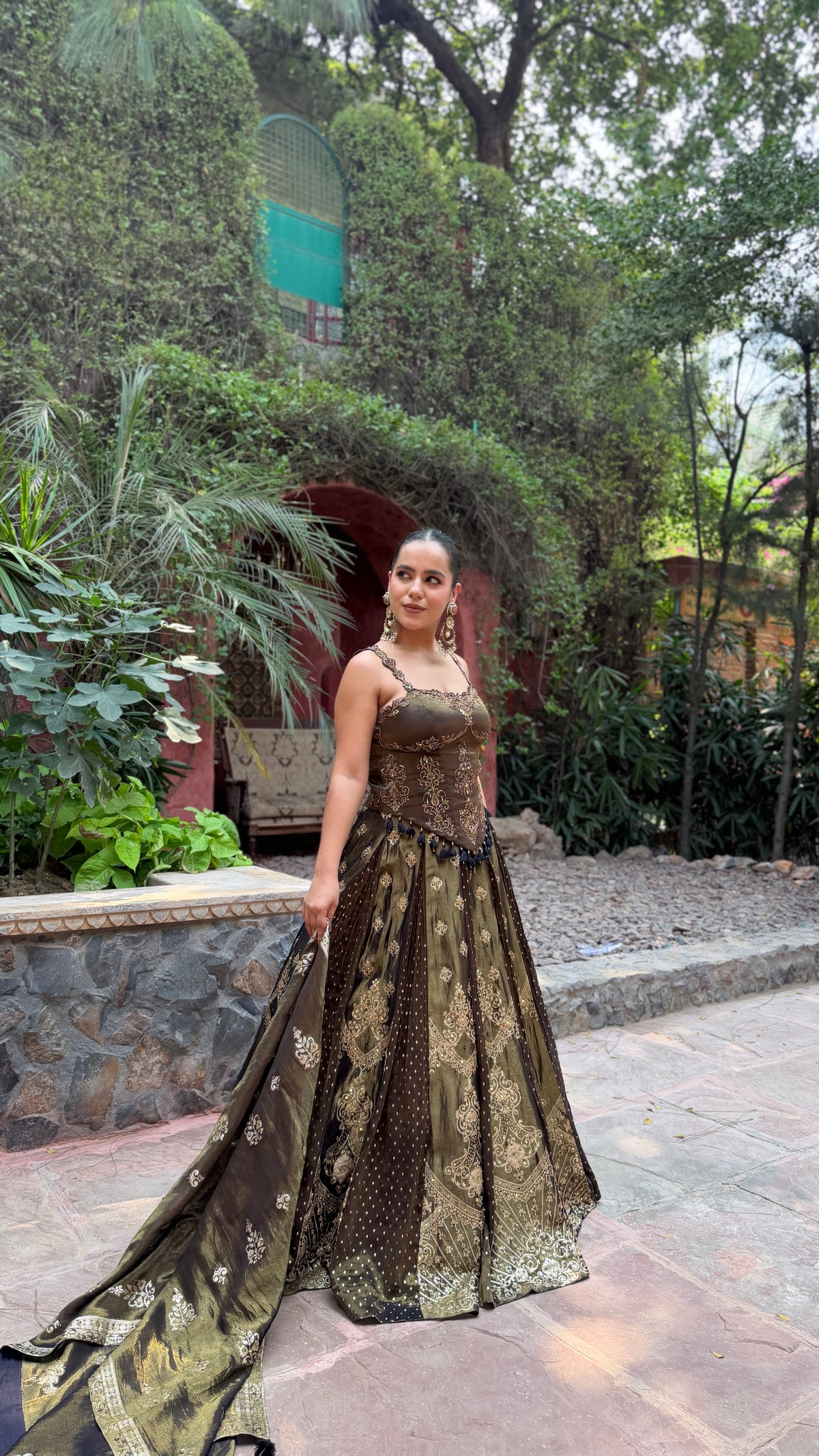 Banarasi Shimmer Silk Lehenga with Thread Hand-Embroidered Blouse