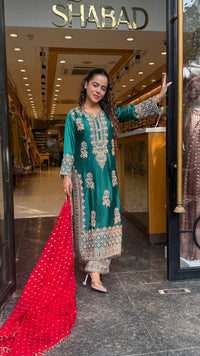 Beads & Thread Embroidered Dupion Silk Suit Set | Festive & Wedding Wear | Size Up to 46