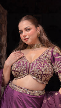 Designer Tafta Silk Lehenga with Thread Embroidery, Beads, Sequins & Pearl Work
